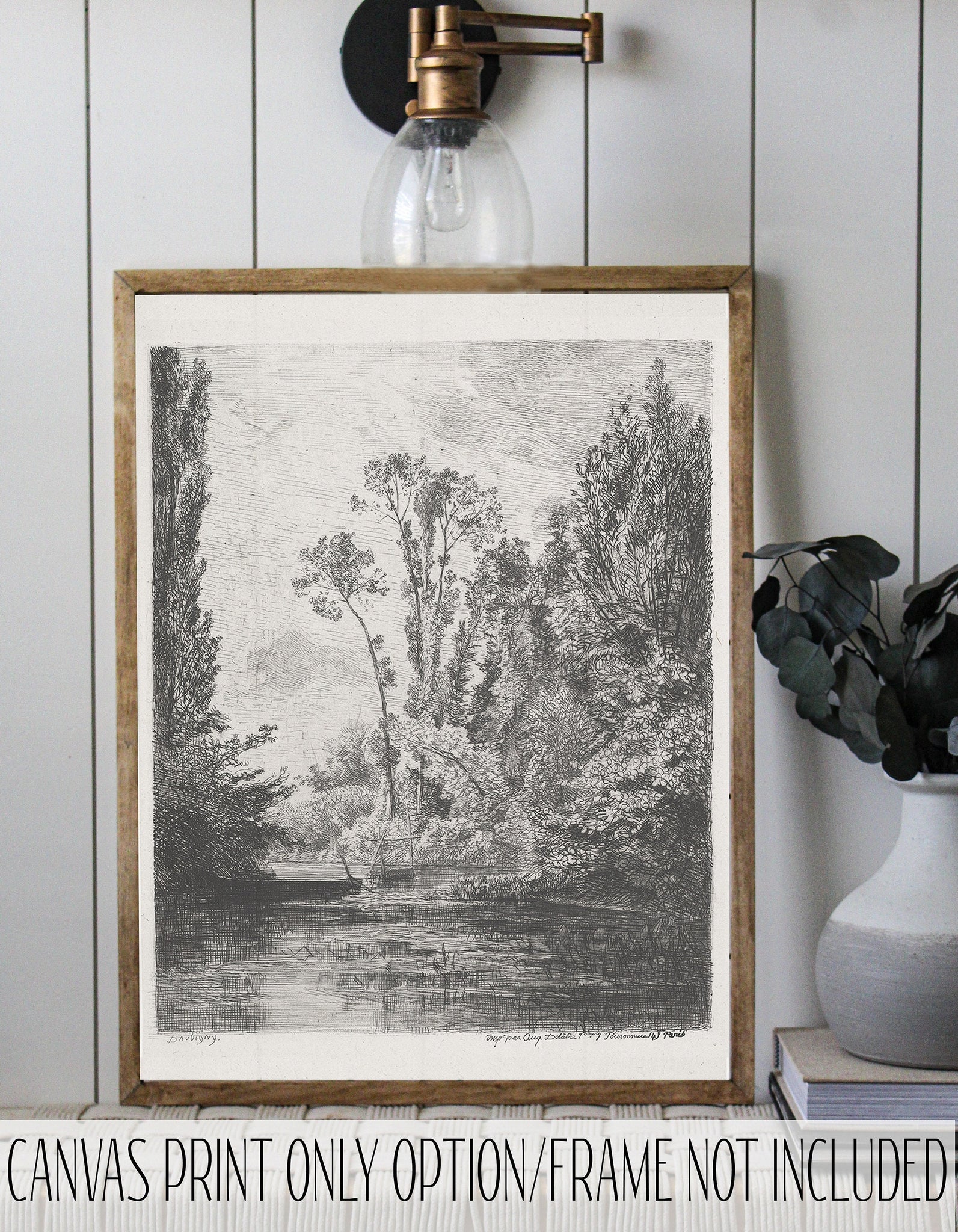 Vintage painting print/canvas art print/landscape/black and white sketch/tree sketch/home decor/canvas art/#130