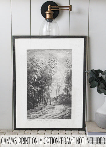Vintage painting print/canvas art print/landscape/black and white sketch/tree sketch/home decor/canvas art/#131