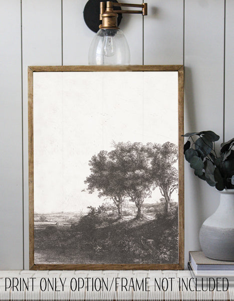 Vintage painting print/canvas art print/landscape/black and white sketch/tree sketch/home decor/canvas art/#115