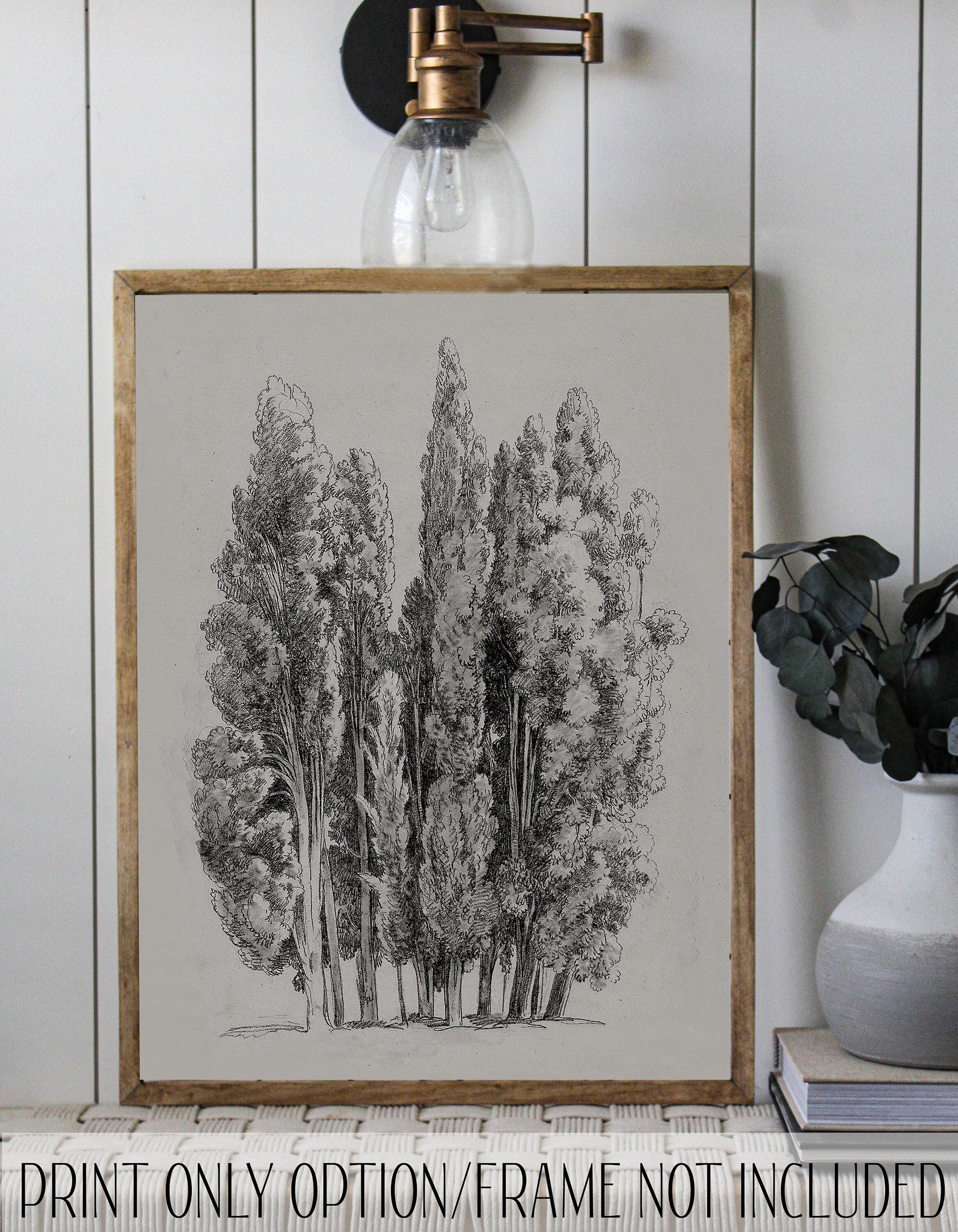 Vintage painting print/canvas art print/landscape/black and white sketch/tree sketch/home decor/canvas art/#135