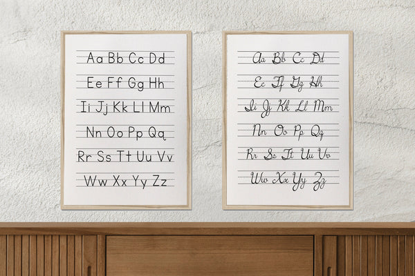 Alphabet set/cursive alphabet print/schoolroom art/learning charts/canvas art prints/wall decor/set of 2/wall art
