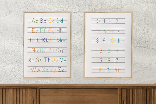 Alphabet and numbers set/nursery art/schoolroom art/cursive alphabet/learning chart/canvas print/wall decor/set of 2/wall art