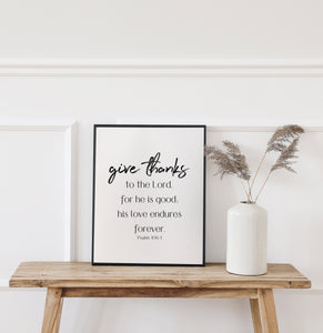 give thanks/psalm 106:1/give thanks/bible verse/home decor/canvas wall art