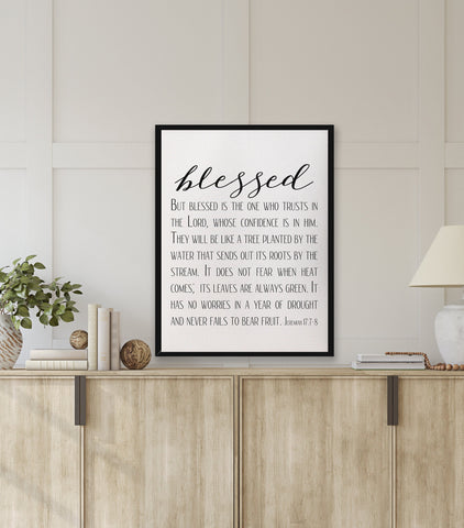 blessed/jeremiah 17:7-8/bible verse art print/home decor/canvas wall art