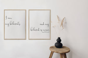 I am my beloveds and he is mine/song of solomon 6:3/calligraphy wall art/canvas art print/wall decor/set of 2