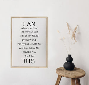I am the son of a king/personalized/I am His/canvas art print/wall art/canvas print/wall decor