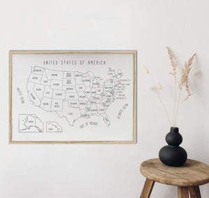 USA map/USA state map/learning chart/nursery art/schoolroom art/canvas art print/canvas print/wall decor