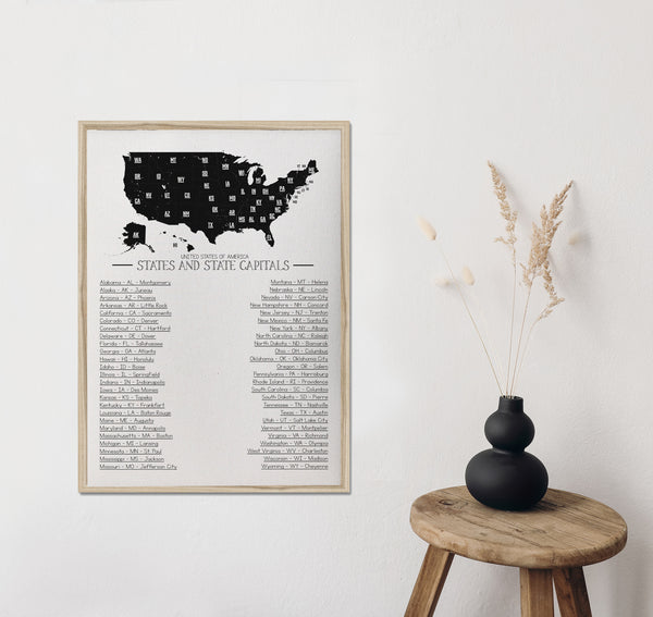USA states and capitals/USA map/learning charts/schoolroom/canvas art print/canvas sign/wall art/canvas print/wall decor/home decor