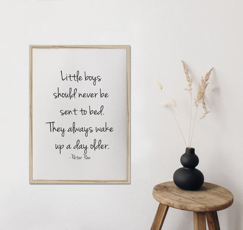 Little boys should never be sent to bed. They always wake up a day older/boys room decor/nursery art/canvas print/wall art