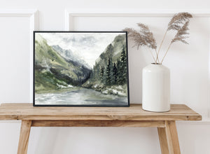 Watercolor art/canvas print/landscape/mountain and forest wall art/home decor/canvas art